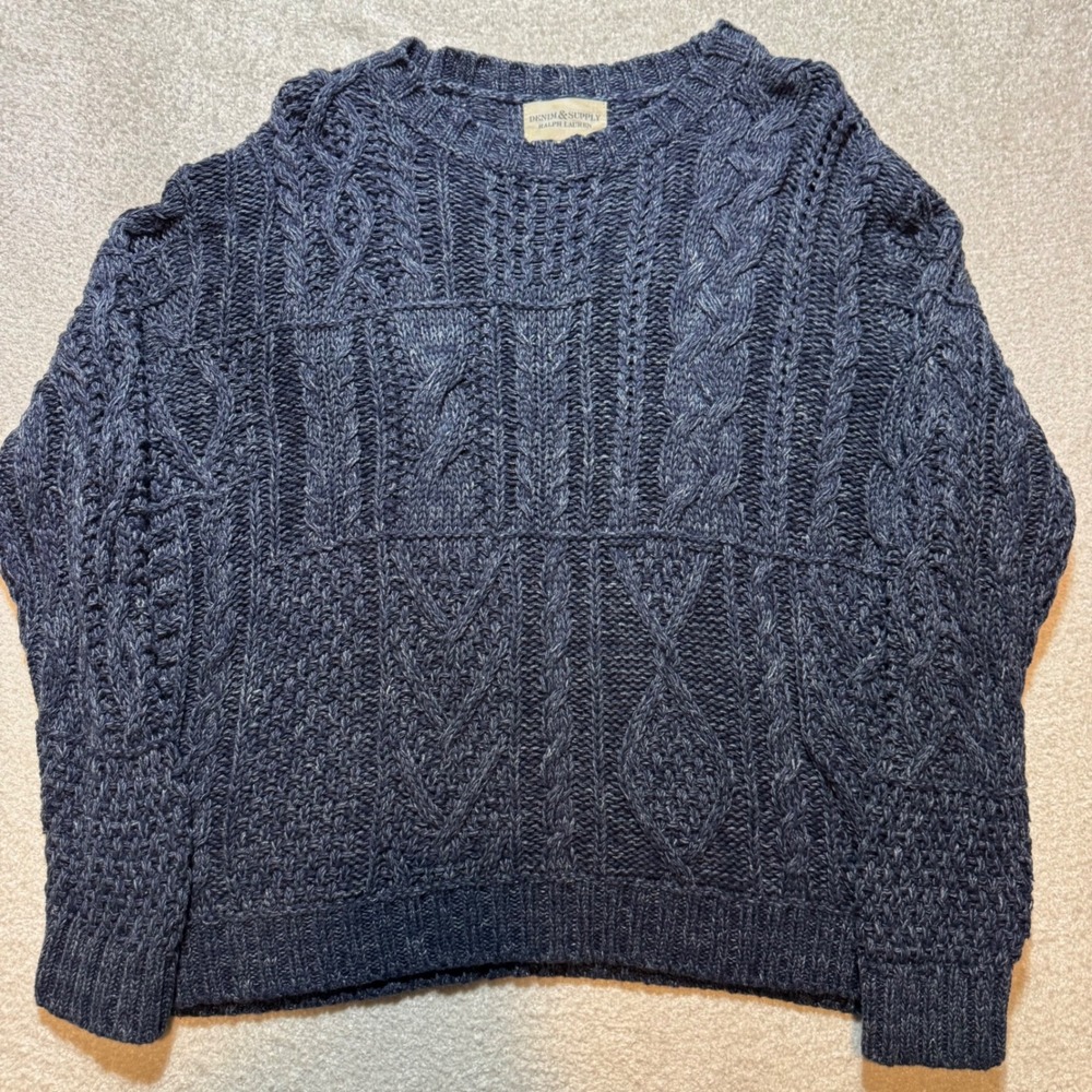 Denim & Supply Ralph Lauren Women M Blue Cable Knit 100% Cotton Sweater